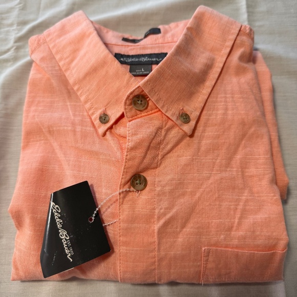 orange polo shirt brand eddie bauer size large button down pocket on front - Picture 5 of 5